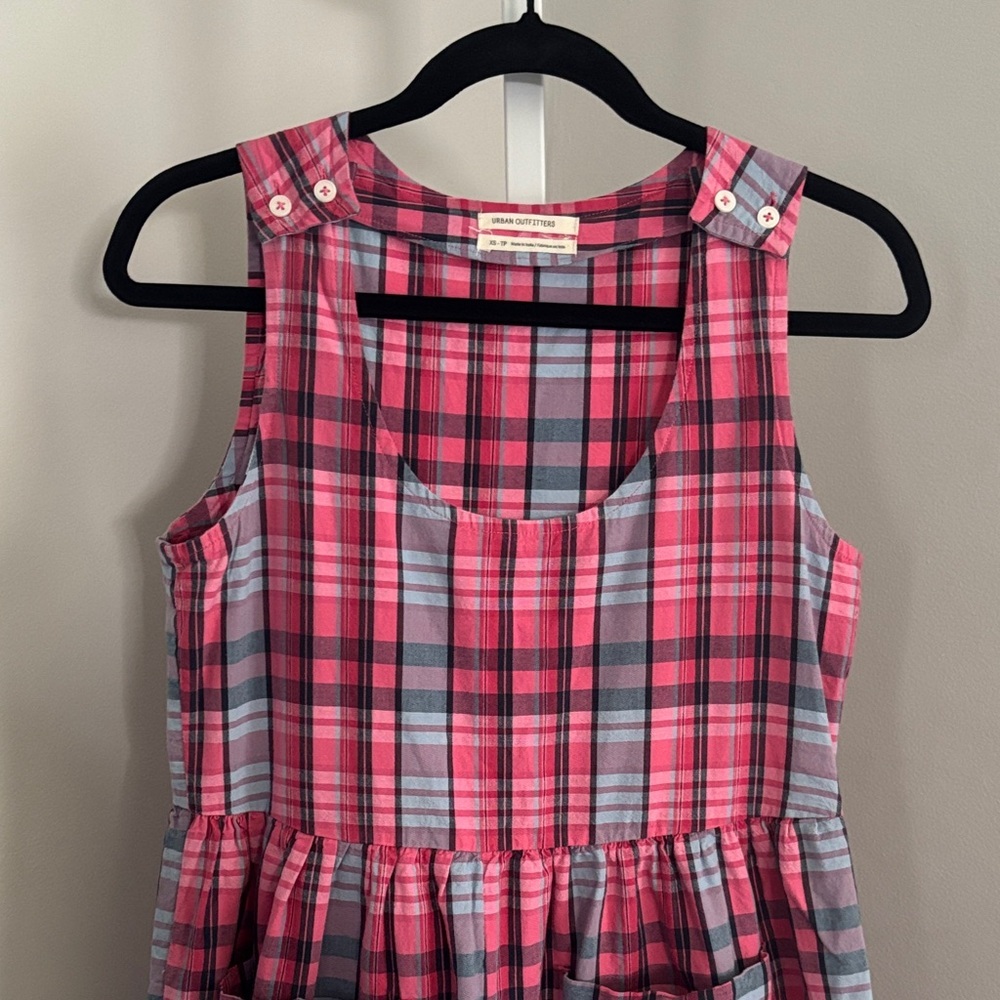 Urban Outfitters Pink & Blue Plaid Overalls Wide Leg Crop Length Womens Size XS - Picture 4 of 5
